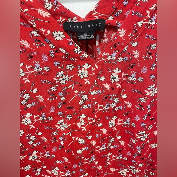 Sanctuary top - red floral, short sleeve flounce - Picture 3 of 5